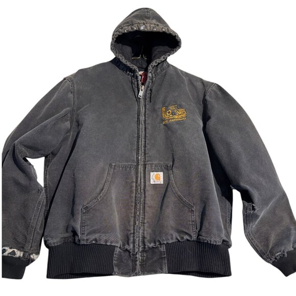 Vtg Carhartt Hooded Work Wear Jacket Men sz XL Distressed Faded Black 80’s 90’s